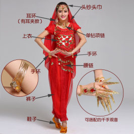 印度舞蹈服装成人女新款短袖肚皮舞套装练功服灯笼裤民族演出服