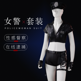 女警服套裝SM情趣角色扮演調教制服皮具女王裝束縛綁手銬成人性