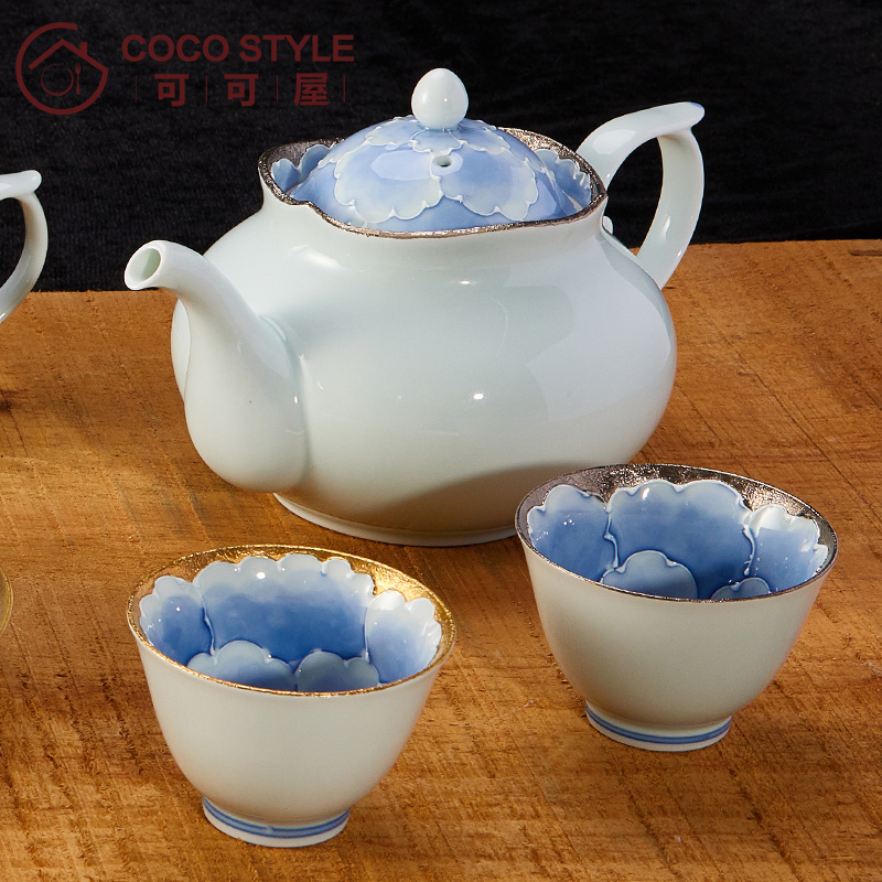 [cocostyle]日本进口有田烧文山窑金边牡丹马克杯咖啡杯碟茶具