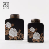 新中式家具擺件架子小展示架簡約古典白玫瑰黑陶瓷罐子花瓶裝飾品